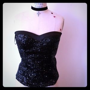 SOLD! Black sequin bustier w stretchy back NWOT
